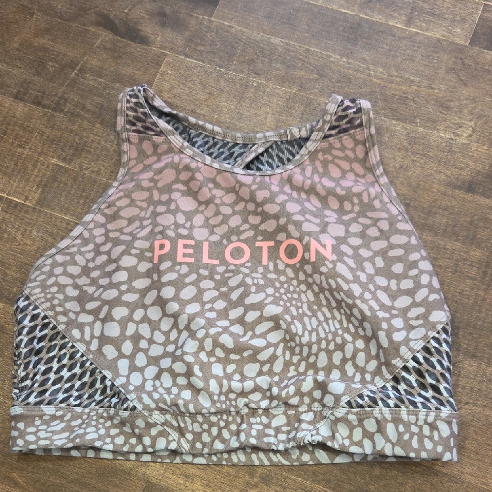 Peloton Tan and Light Pink Animal Print Racerback Sports Bra